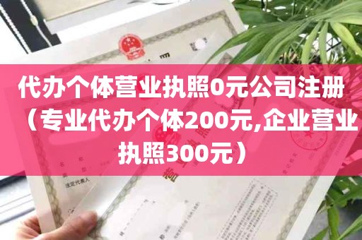 代办个体营业执照0元公司注册（专业代办个体200元,企业营业执照300元）