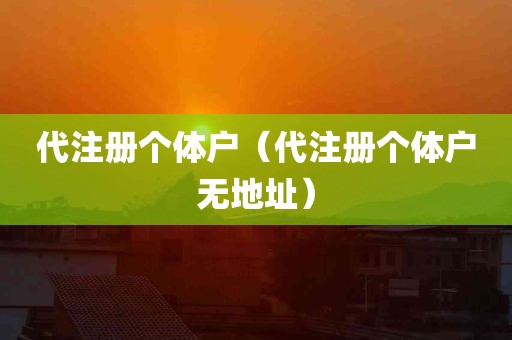 代注册个体户（代注册个体户无地址）